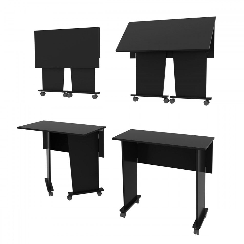 Mesa Escritório Dobrável com Rodizio Home Office Tecnomobili Preto
