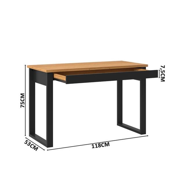 Mesa Escritório Industrial com Gaveta MDF F11 Dalla Costa Freijó/Preto