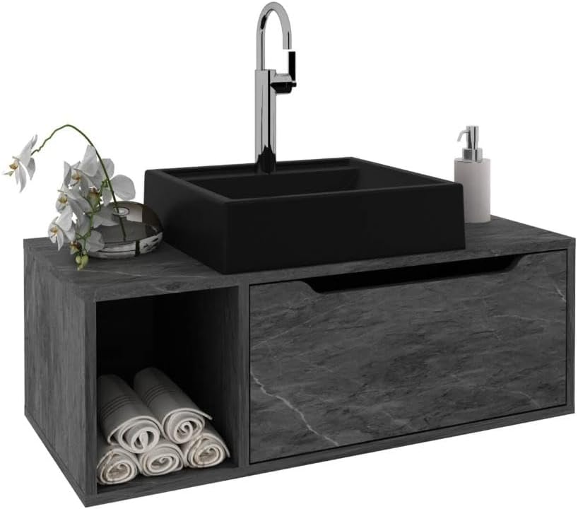 Gabinete Banheiro 80cm Tecno Mobili Bn3644 Mármore Lunar