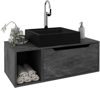 Gabinete Banheiro 80cm Tecno Mobili Bn3644 Mármore Lunar
