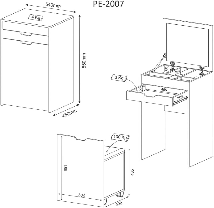 Penteadeira Compacta Com Espelho Pe2007 - Tecnomobili