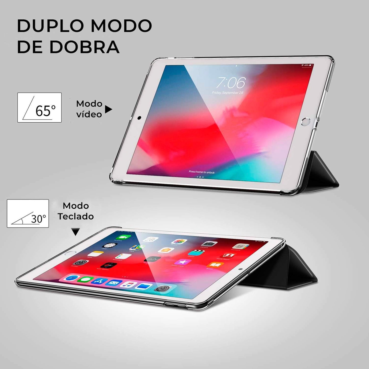 CAPA COMPATÍVEL DE IPAD 7A, 8A, 9A, GER 10.2 WB ESPAÇO PENCIL PRETA