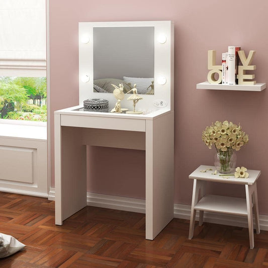Penteadeira 1 Gaveta Com Espelho Branco Pe2017