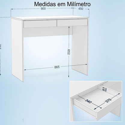 Mesa Escrivaninha Tijuca com 2 gavetas Castanho - Politorno