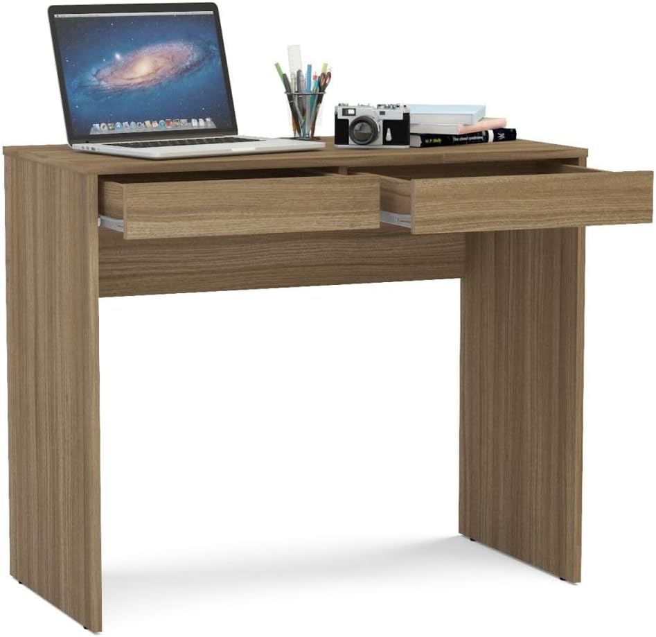 Mesa Escrivaninha Tijuca com 2 gavetas Castanho - Politorno