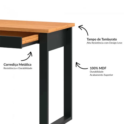 Mesa Escritório Industrial com Gaveta MDF F11 Dalla Costa Freijó/Preto