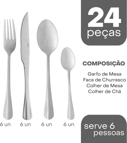 Faqueiro Wolff 24 Peças Aço Inox Positano Lyor Prata