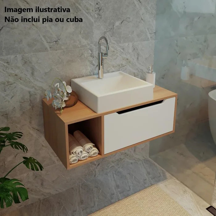 Gabinete Banheiro 80cm Tecno Mobili Bn3644 Marrom Branco