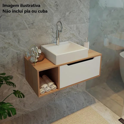 Gabinete Banheiro 80cm Tecno Mobili Bn3644 Marrom Branco