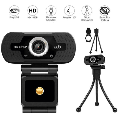 Webcam Usb Full Hd 1080p Wb com Microfone Ângulo 110° e Tripé