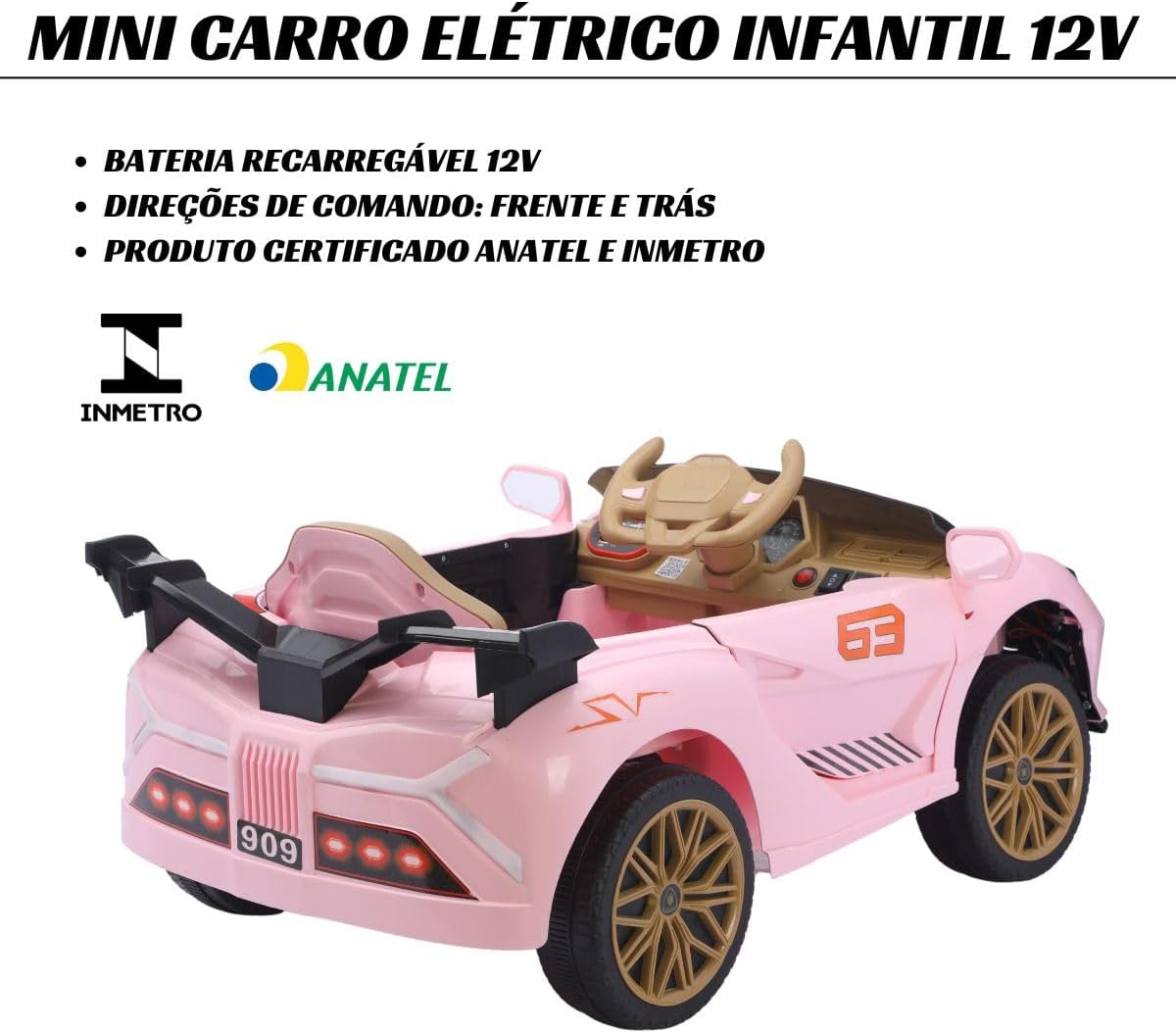 MINI CARRO ELÉTRICO 12V COM CONTROLE REMOTO ROSA IMPORTWAY - BW373RS