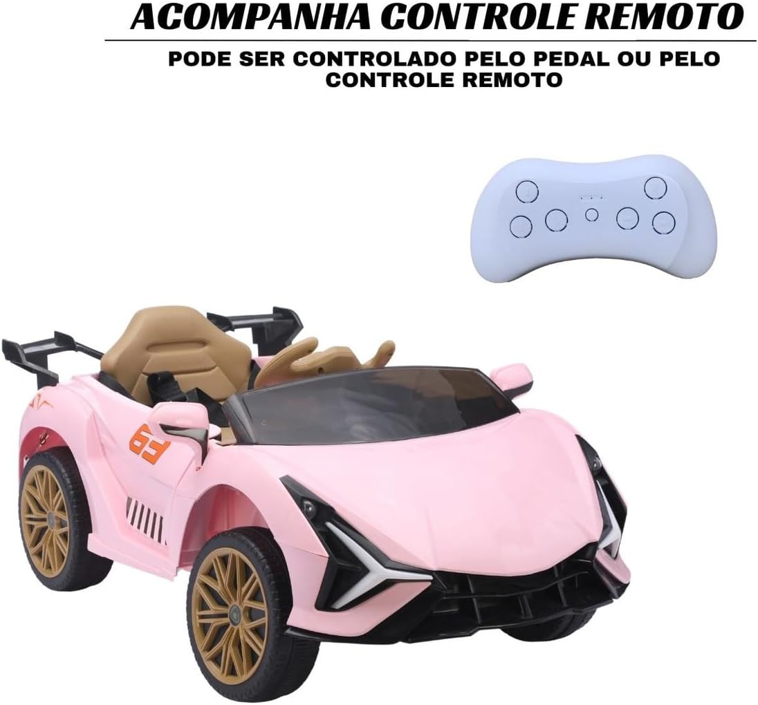 MINI CARRO ELÉTRICO 12V COM CONTROLE REMOTO ROSA IMPORTWAY - BW373RS