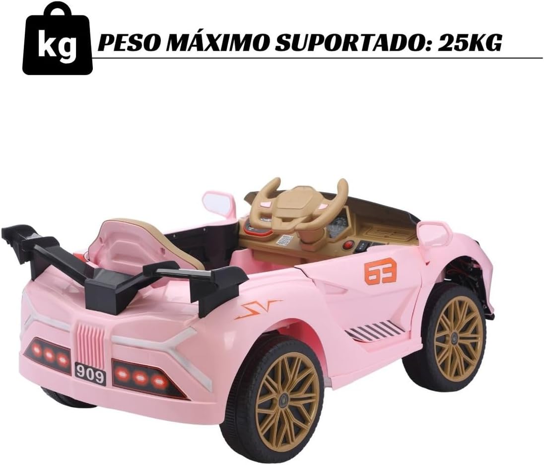 MINI CARRO ELÉTRICO 12V COM CONTROLE REMOTO ROSA IMPORTWAY - BW373RS