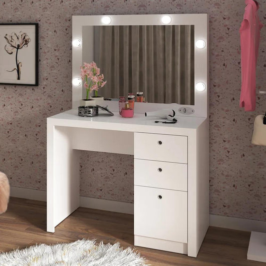 Penteadeira Camarim Com Espelho E Led 3 Gavetas Pe2010 Branco - Tecnomobili