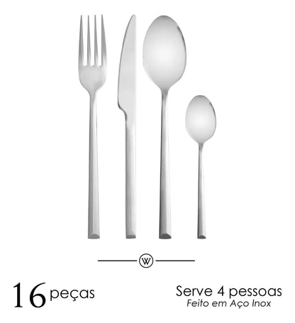 Faqueiro 16 Peças Oslo Aço Inox Wolff Prateado