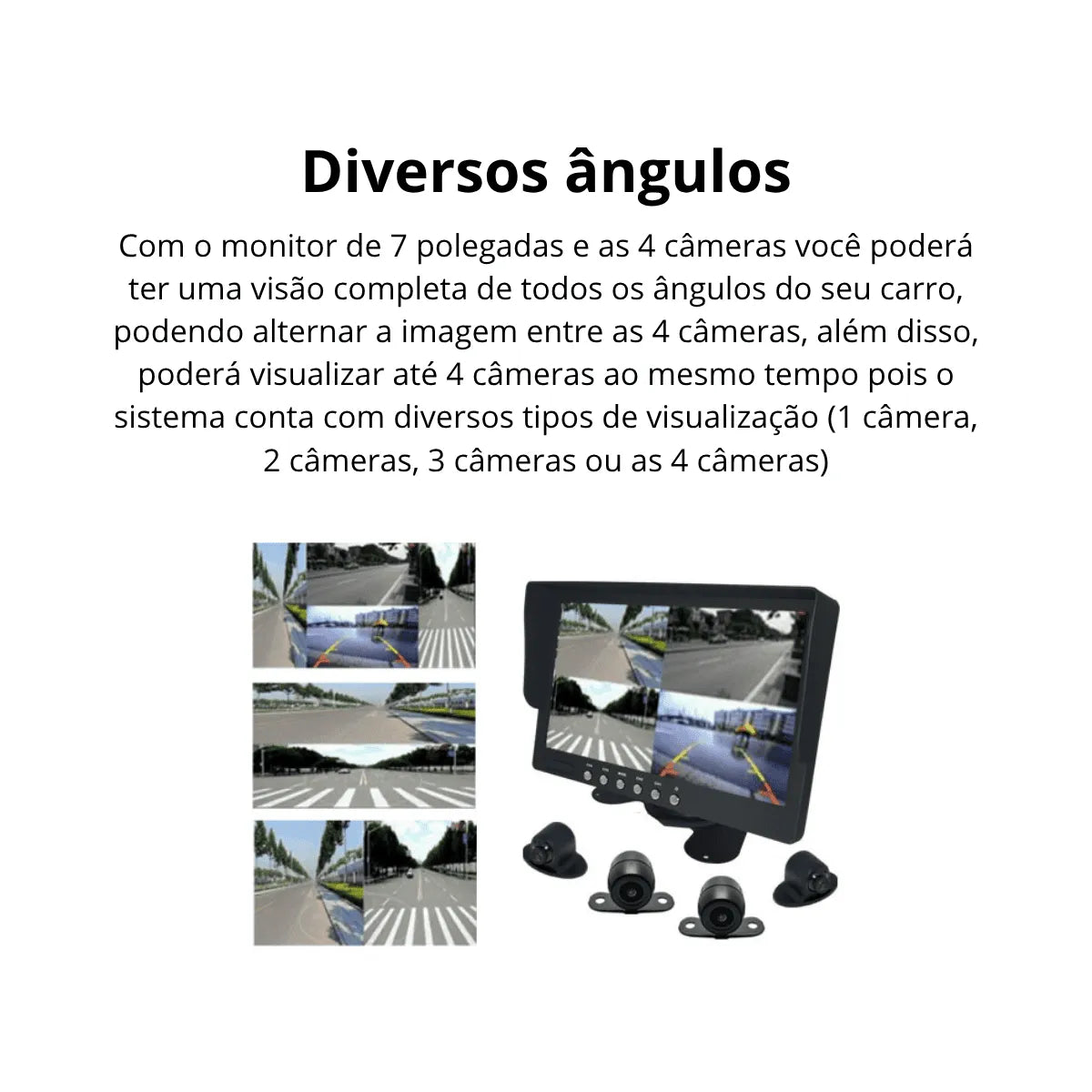 Kit de Monitoramento Veicular Roadstar RS816BR com Monitor 7" + 4 Câmeras