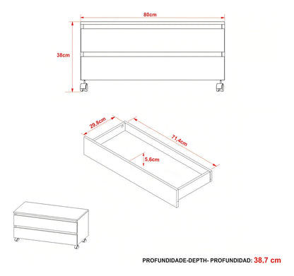 Balcão Gabinete Banheiro 2 Gavetas e Rodízio BN3603 Tecnomobili Branco