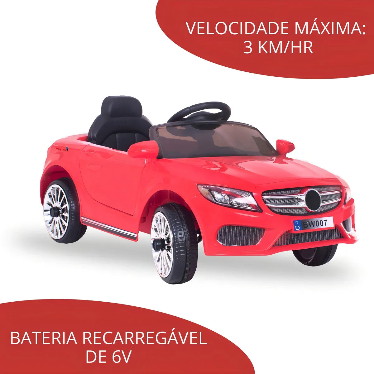 MINI CARRO ELÉTRICO INFANTIL COM CONTROLE REMOTO IMPORTWAY 6V BW007VM - VERMELHO