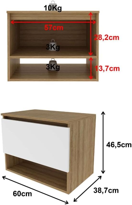 Balcão Gabinete Suspenso para Banheiro Com Prateleira BN3606 Tecnomobili Amêndoa/Branco