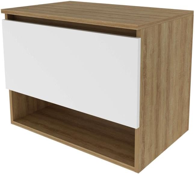 Balcão Gabinete Suspenso para Banheiro Com Prateleira BN3606 Tecnomobili Amêndoa/Branco