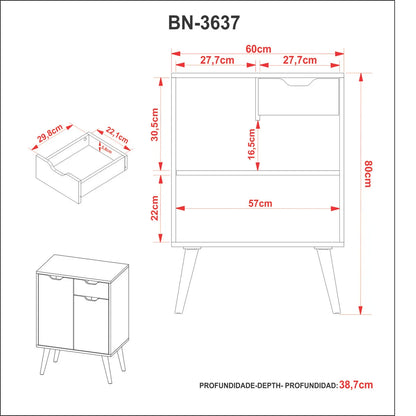 Gabinete Para Banheiro 2 Portas 1 Gaveta Bn3637 Amêndoa Tecno Mobili