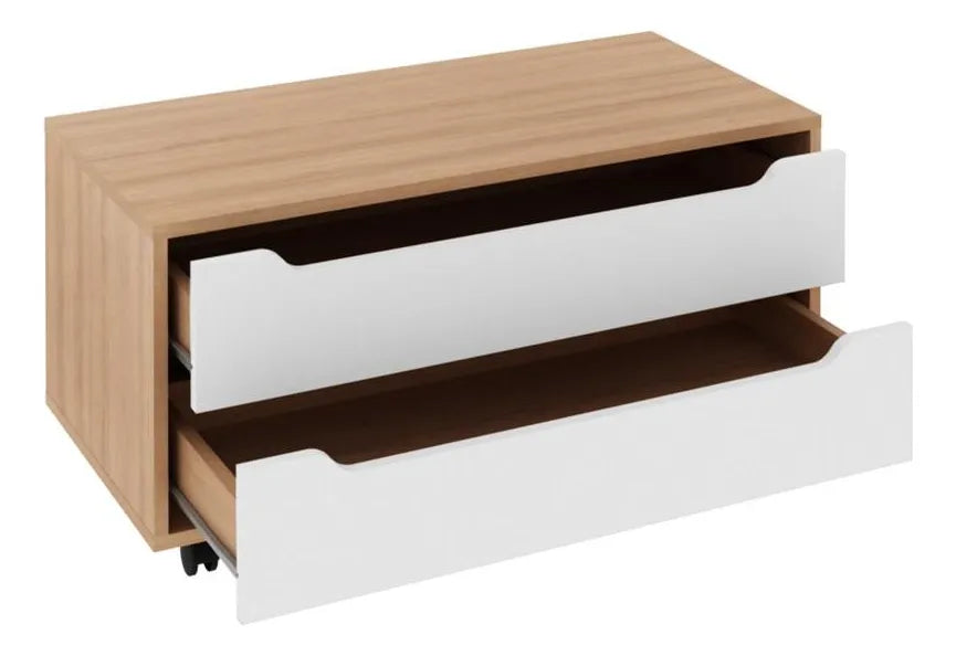 Balcão para Banheiro com 2 Gavetas e Rodízio BN3643 Tecnomobili Amêndoa/Branco