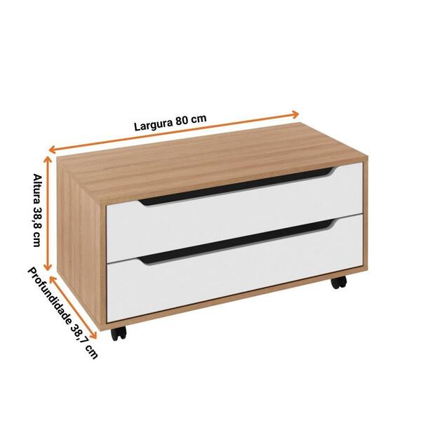 Balcão para Banheiro com 2 Gavetas e Rodízio BN3643 Tecnomobili Amêndoa/Branco