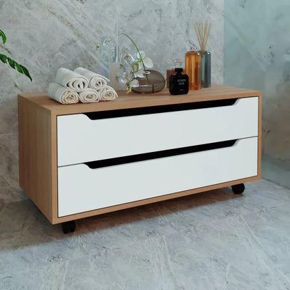 Balcão para Banheiro com 2 Gavetas e Rodízio BN3643 Tecnomobili Amêndoa/Branco