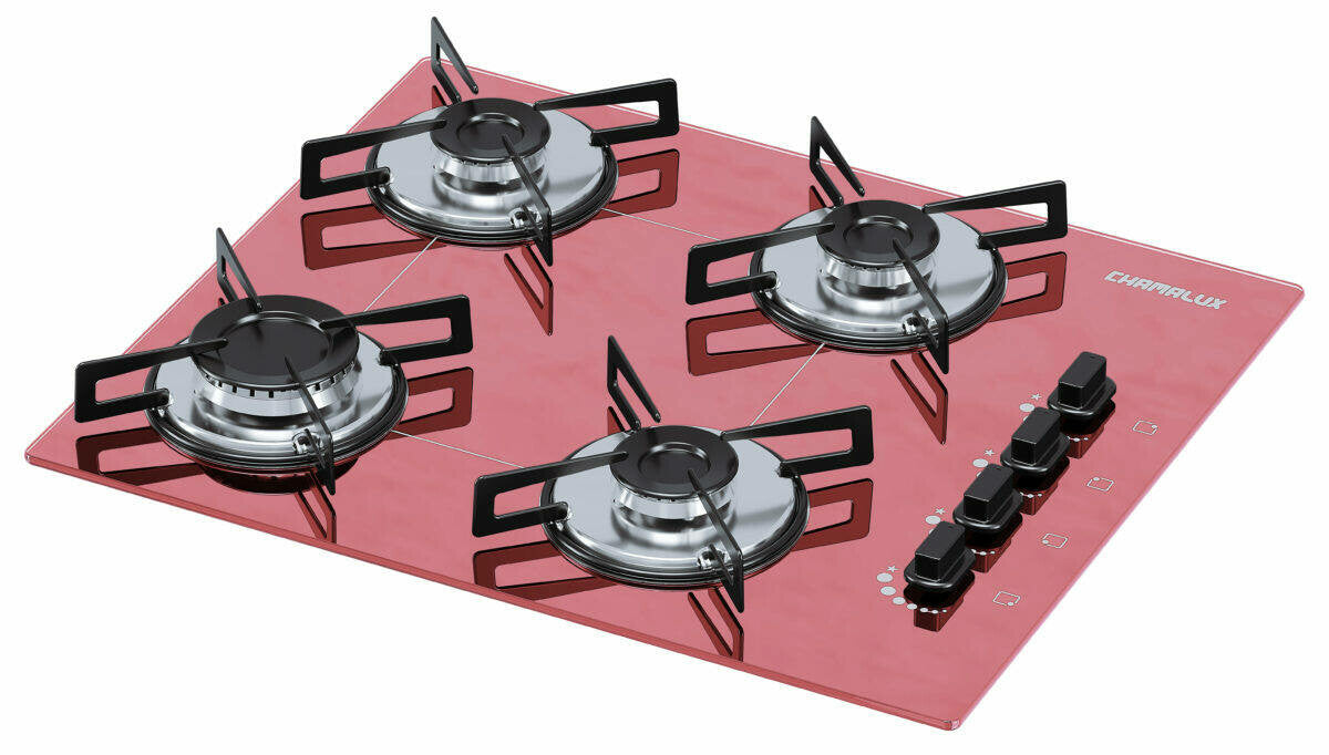 Cooktop 4 Bocas Chamalux Ultra Chama Bivolt Trempe de Chapa Rosa