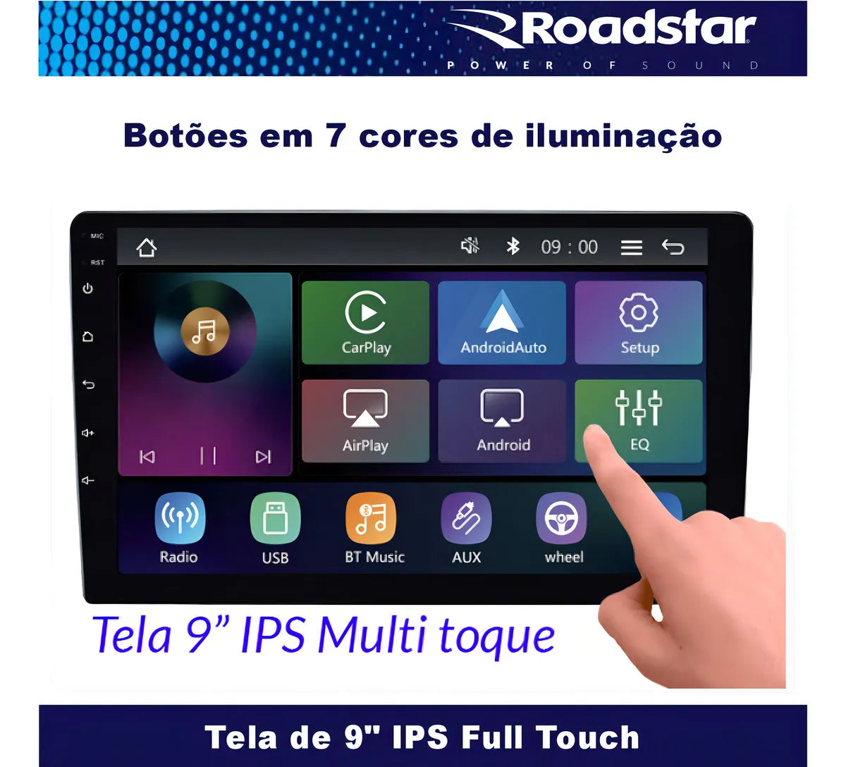 Multimídia Mp5 9 Roadstar RS-9200BR Pro Line Carplay Sem Fio Preto