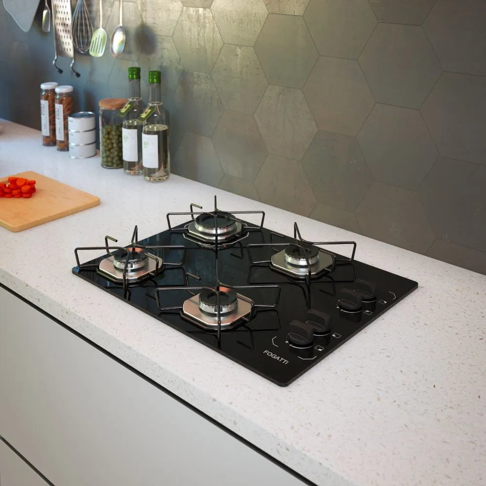 Fogão Cooktop Fogatti Ori 4 Bocas Vidro Preto Bivolt
