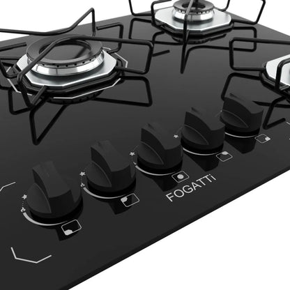 Fogão Cooktop Fogatti Ori 5 Bocas Vidro Preto Bivolt