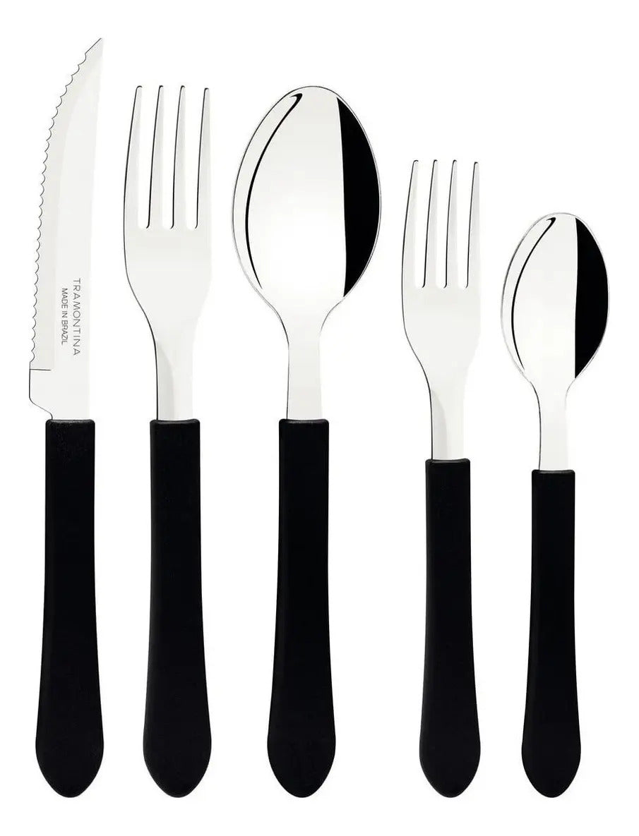 Faqueiro Tramontina Leme 20 Peças Aço Inox Cabo Polipropileno Preto Talheres para Mesa