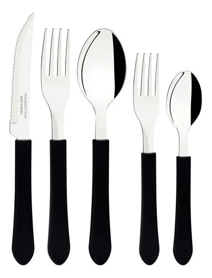 Faqueiro Tramontina Leme 20 Peças Aço Inox Cabo Polipropileno Preto Talheres para Mesa