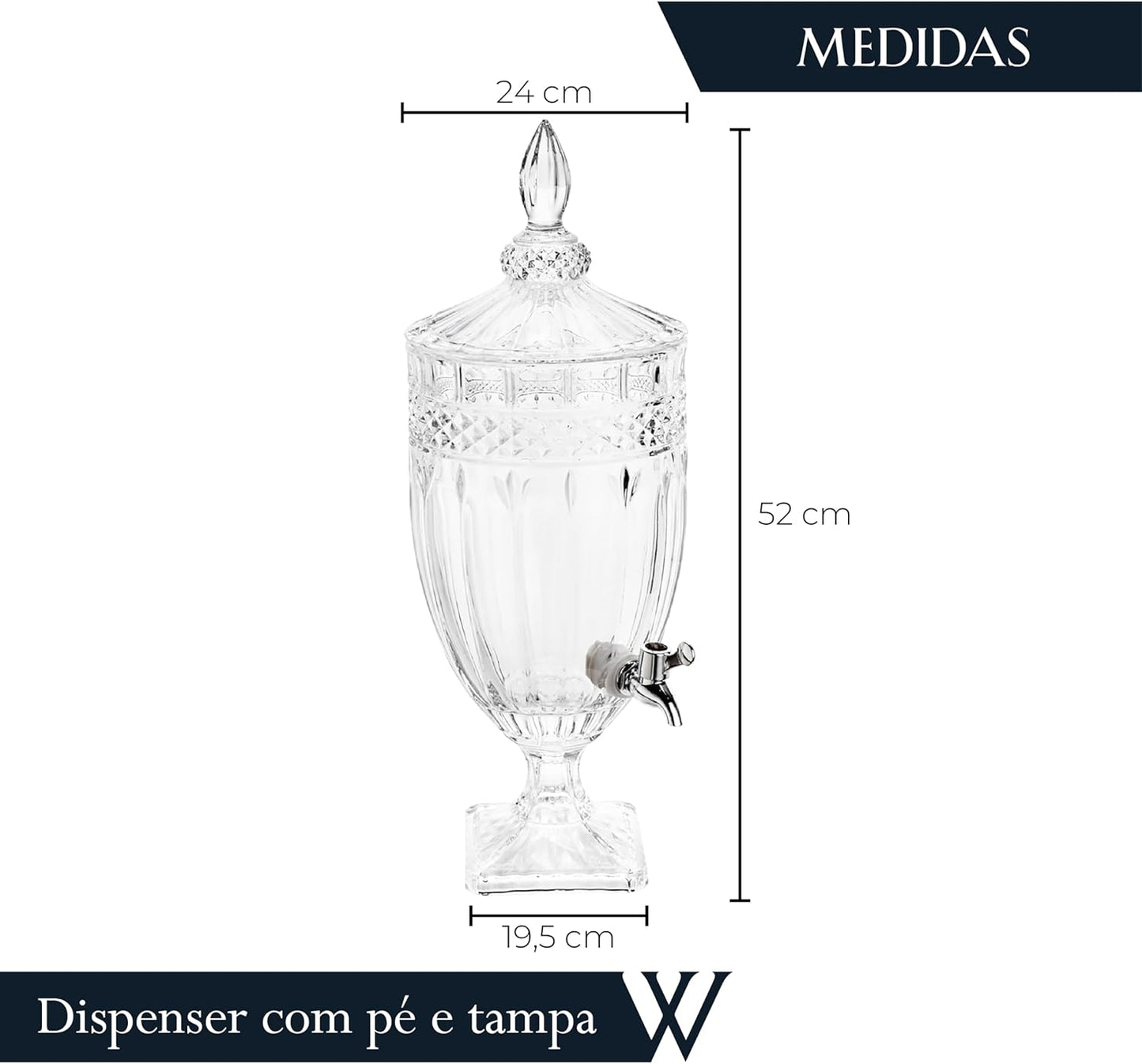 Suqueira de Cristal Ecológico com Pé e Tampa Brandon 4,5L