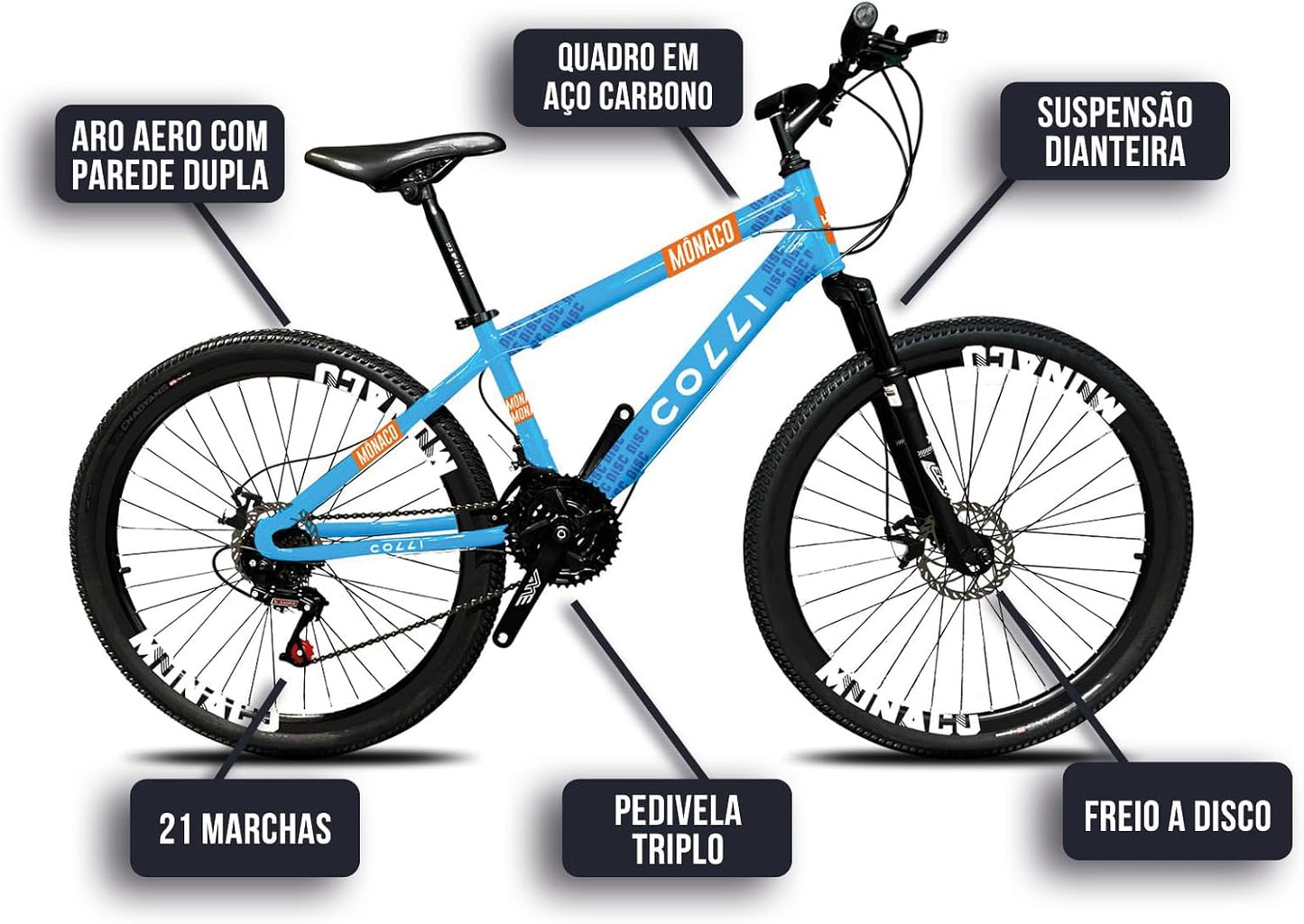 BICICLETA COLLI MONACO A.26 F.DISCO 21V- AZUL CHMPANHE