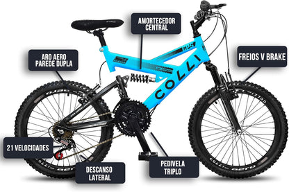 BICICLETA COLLI GPS ARO 20 AÇO CARBONO - AZUL CHAMPANHE