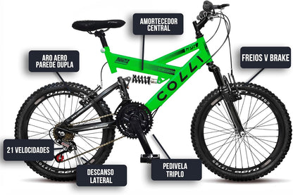 Bicicleta COLLI GPS ARO 20 AÇO CARBONO - VERDE NEON