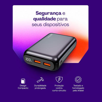 Carregador Portátil 20.000mAh Preto GEONAV