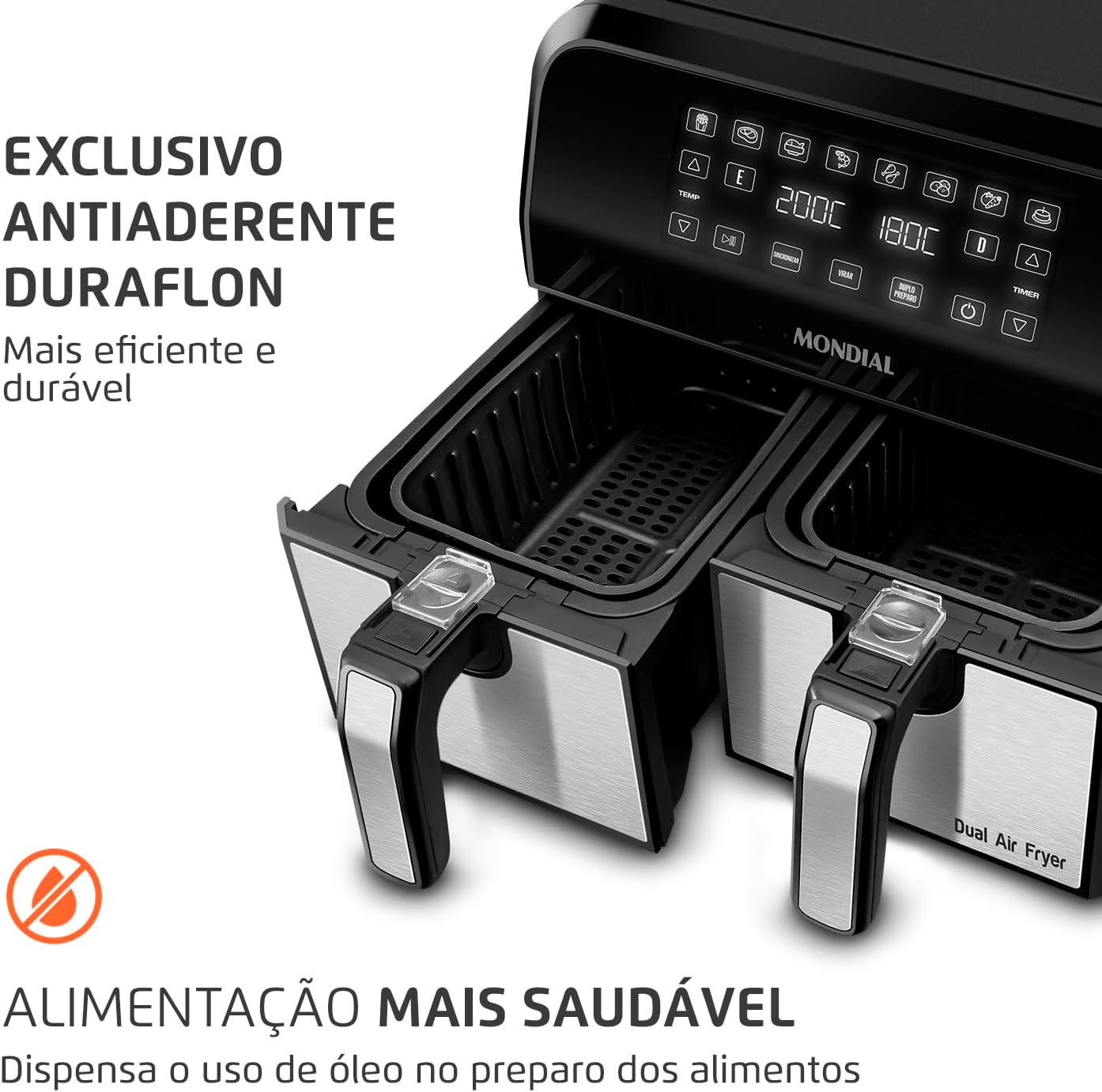 Fritadeira Air Fryer Dual Duplo Cesto 8L Mondial