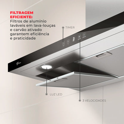 Coifa Fischer Platinium 90cm Parede Controle por Gesto