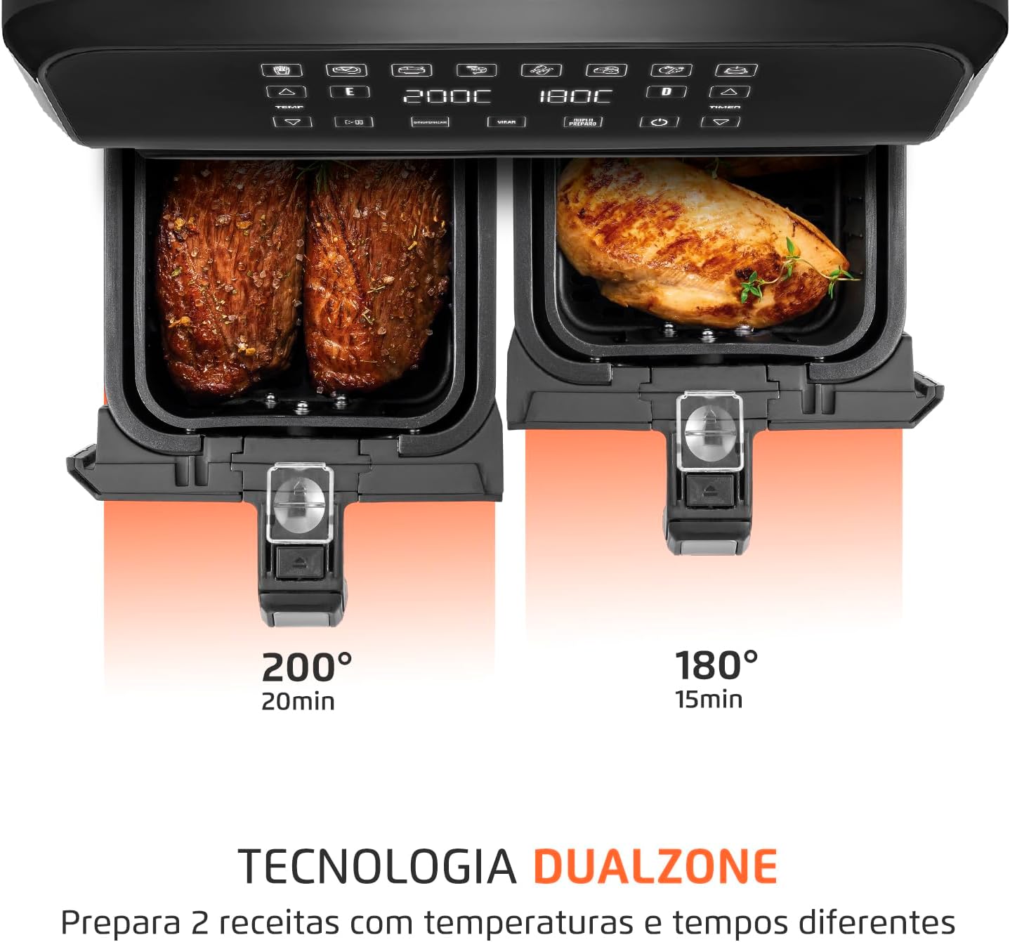 Fritadeira Air Fryer Dual Duplo Cesto 8L Mondial