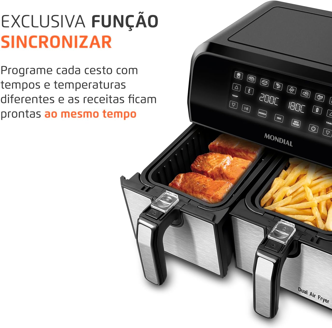 Fritadeira Air Fryer Dual Duplo Cesto 8L Mondial