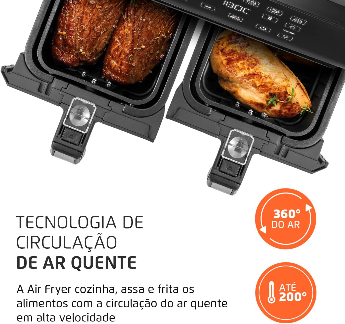 Fritadeira Air Fryer Dual Duplo Cesto 8L Mondial