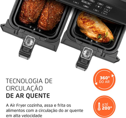 Fritadeira Air Fryer Dual Duplo Cesto 8L Mondial