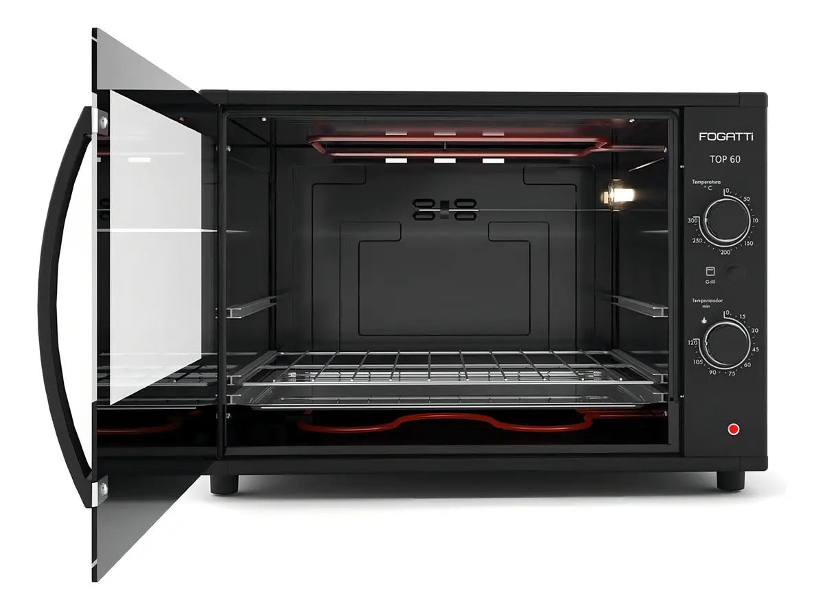 Forno Elétrico Fogatti Top 60 60L 220V 1750W Grill Timer 120 Minutos Preto