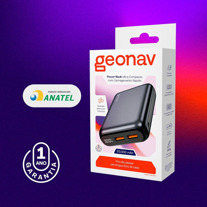Carregador Portátil 20.000mAh Preto GEONAV