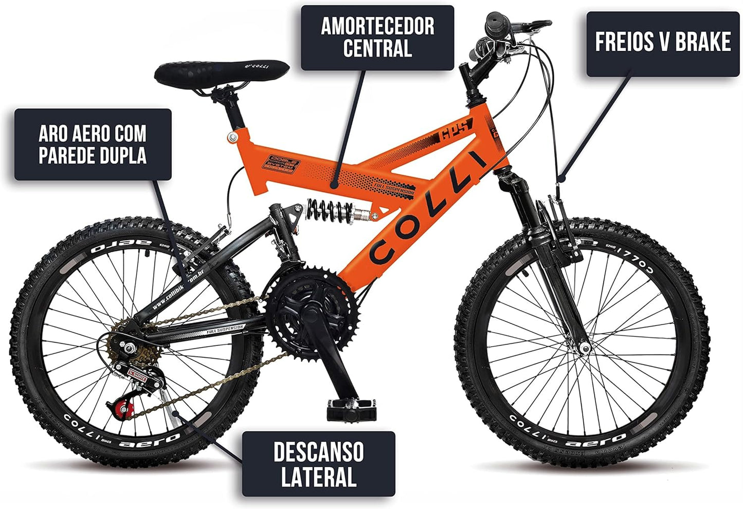 BICICLETA COLLI GPS ARO 20 AÇO CARBONO - LARANJA NEON