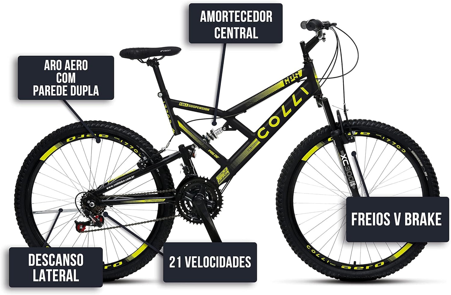 BICICLETA COLLI GPS A.26 AERO TAM 19 - PRETO COM AMARELO