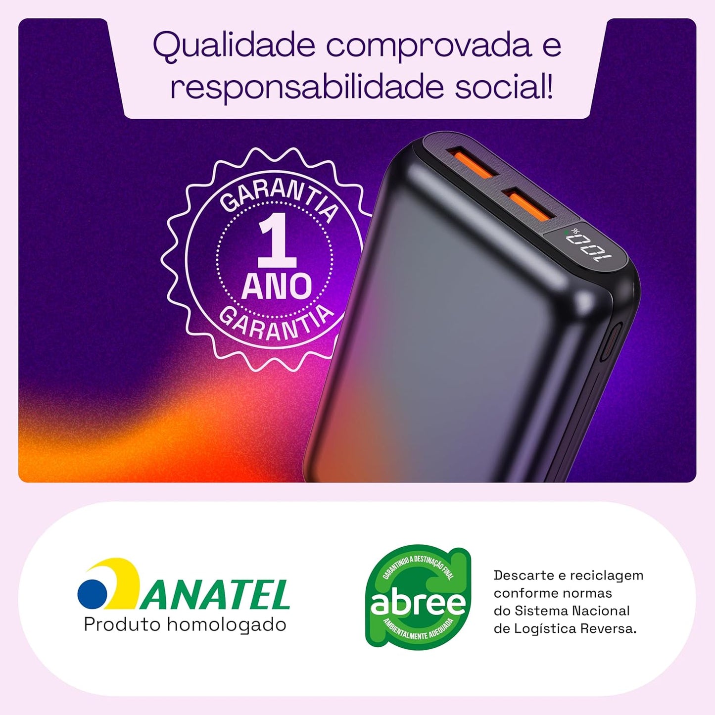 Carregador Portátil 20.000mAh Preto GEONAV